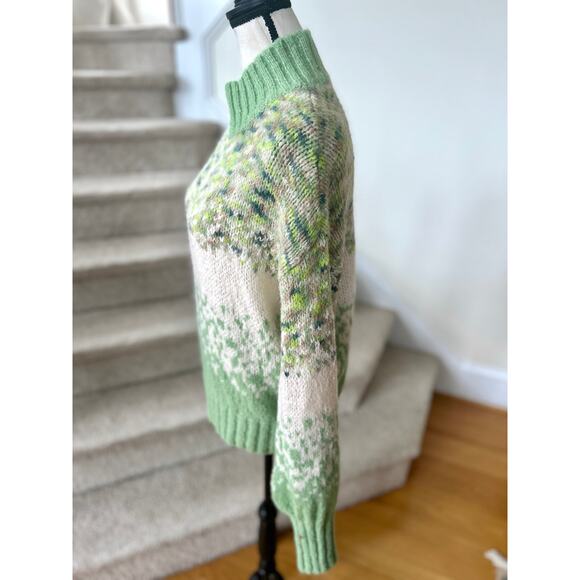 NWT Aerie Green Cream Blouson Ribbed Hem Turtleneck Oversize Sweater - Picture 4 of 6